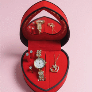 Women's Heart Box Watch & Jewellery Combo - Premium Gift for Her