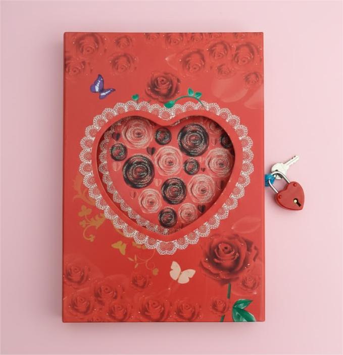 Romantic Heart Lock Secret Diary with Roses Design – Red Love Journal
