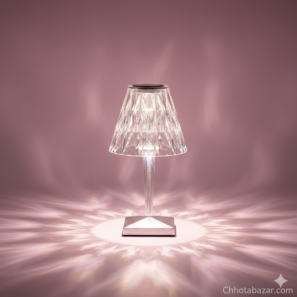 Romantic Diamond-Cut Crystal Table Lamp - Cordless and Rechargeable