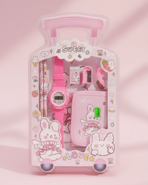 Sweet Bunny Stationery & Digital Watch Gift Set